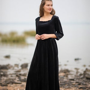 Women's velvet dress 3/4 sleeve Loose Bridesmaid Velvet Dress large size dress velvet kaftan dress prom dress birthday gift holiday gift R18 image 4