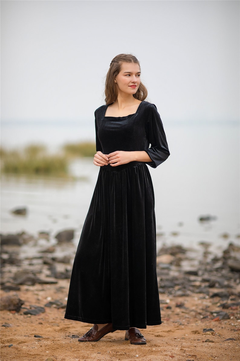 Women's velvet dress 3/4 sleeve Loose Bridesmaid Velvet Dress large size dress velvet kaftan dress prom dress birthday gift holiday gift R18 image 4