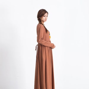 Women Linen Dress Shirt Loose Dress Tunics Long Sleeves Robes Maxi Dresses Customized Oversized Linen Long Dress Plus Size Clothing Boho A73 image 5