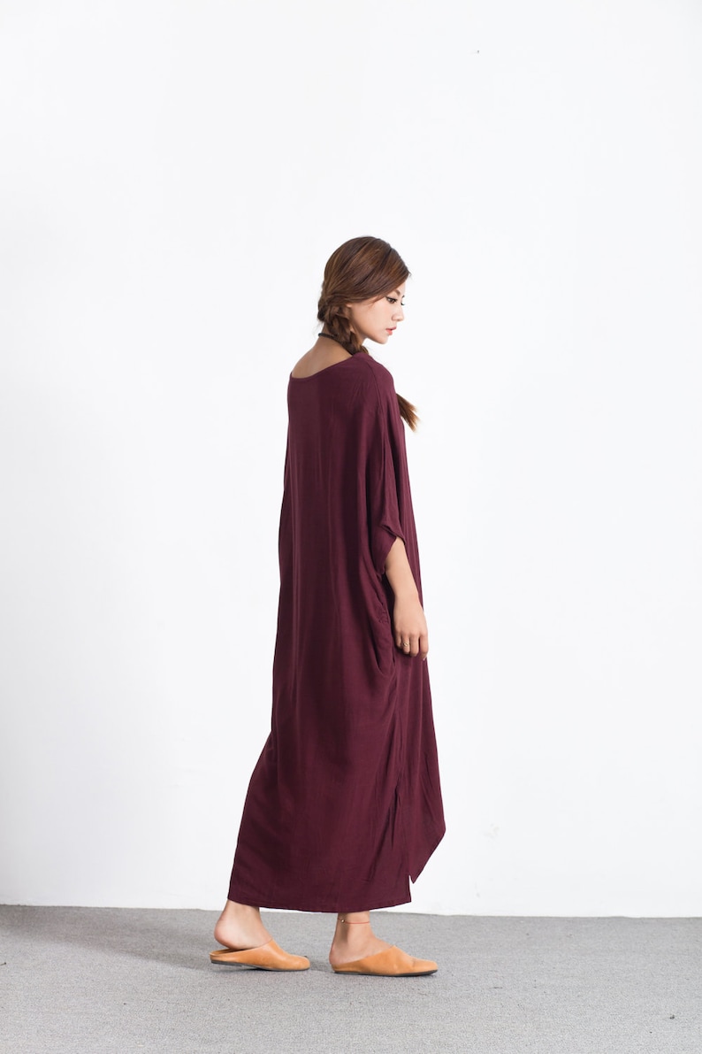 Bat sleeves Women/'s linen maxi dress oversize bridesmaid dress asymmetry linen caftan summer linen large size dress plus size clothing A64