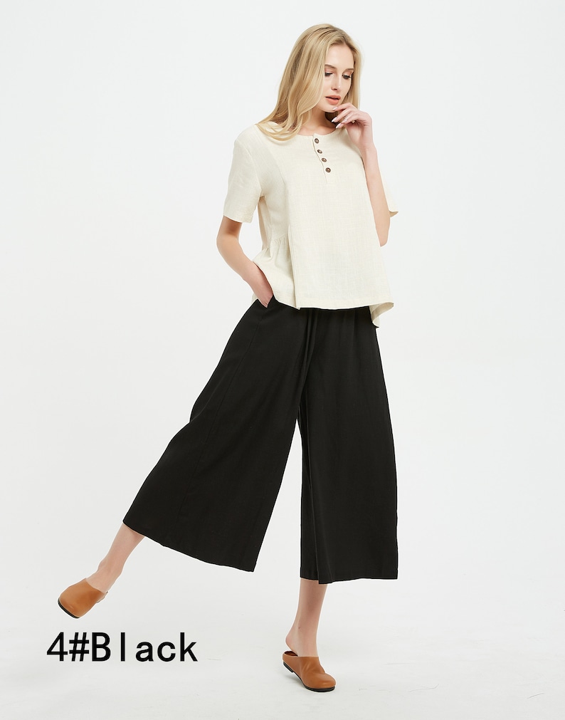 50% SALE Women's loose Cotton linen Pants Wide Leg Pants Cropped Pants Linen Culottes large size trousers plus size pants A117 image 3