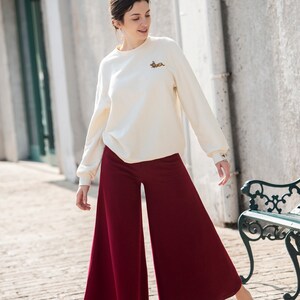 Women Wool Pants Loose High Waist Pants Wide Leg Pants Soft Casual Large Size Trousers Oversized Skirt Pants With Pockets Red Long Pants S18 image 7