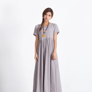 Women Cotton Linen Dress Short Sleeve Summer Maxi Dresses - Etsy