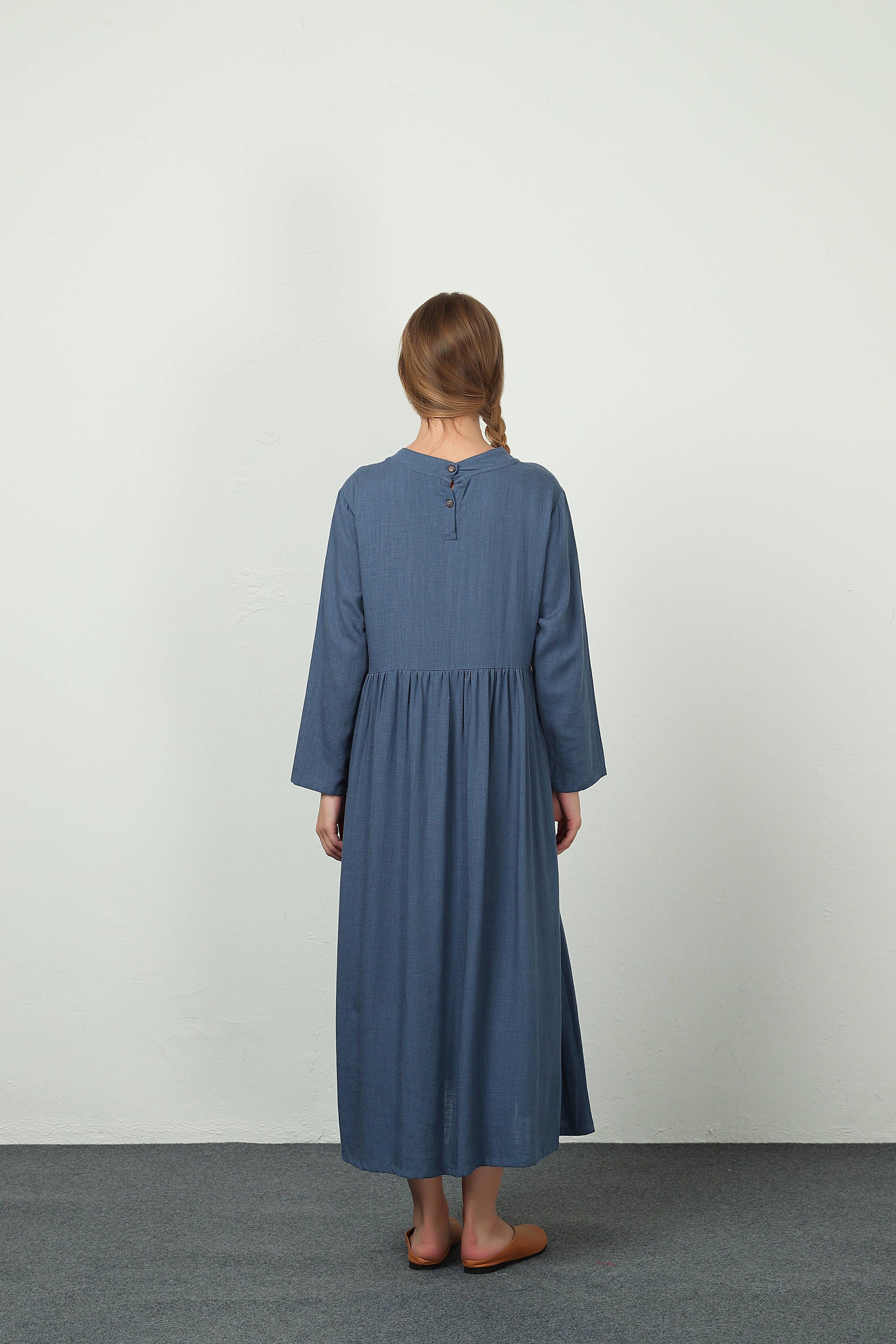 Women's Linen Dress Long Sleeve Maxi Dress Shirt Dress | Etsy