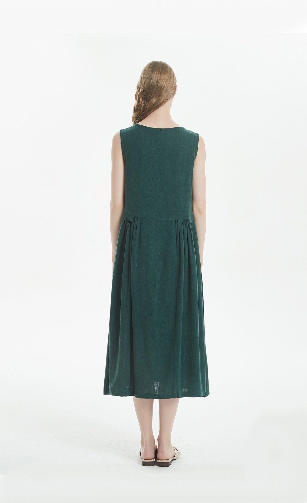 50% Sale 9 Gray-blue Linen Dress With Pockets Sleeveless Midi | Etsy