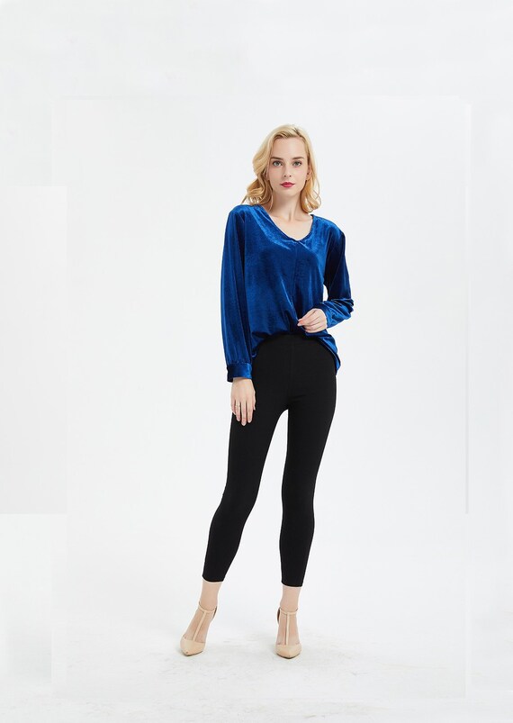 Velvet Shirt Top Long Sleeve Top V-neck 