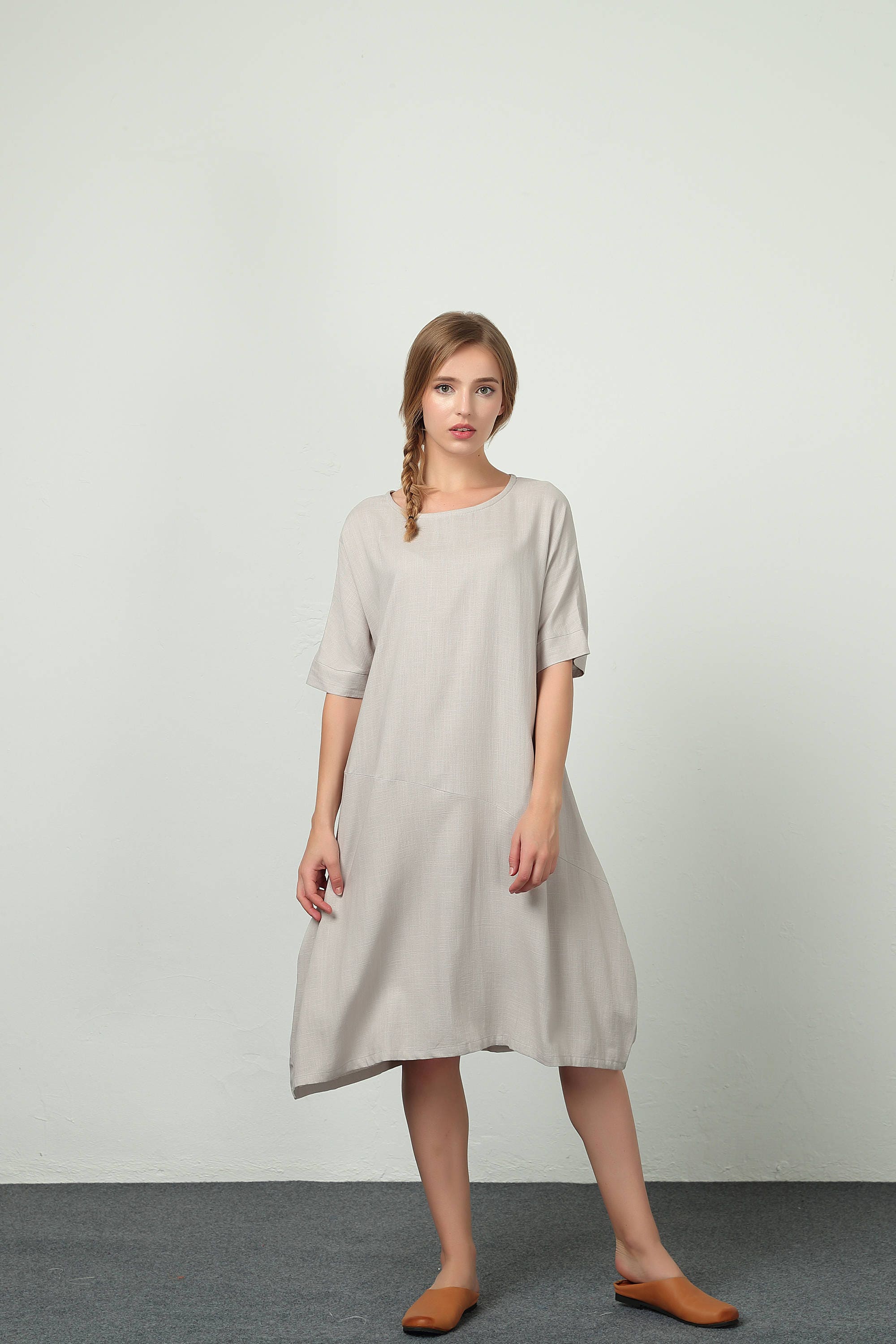 Women's linen dress Short Sleeves Summer Midi Dresses | Etsy