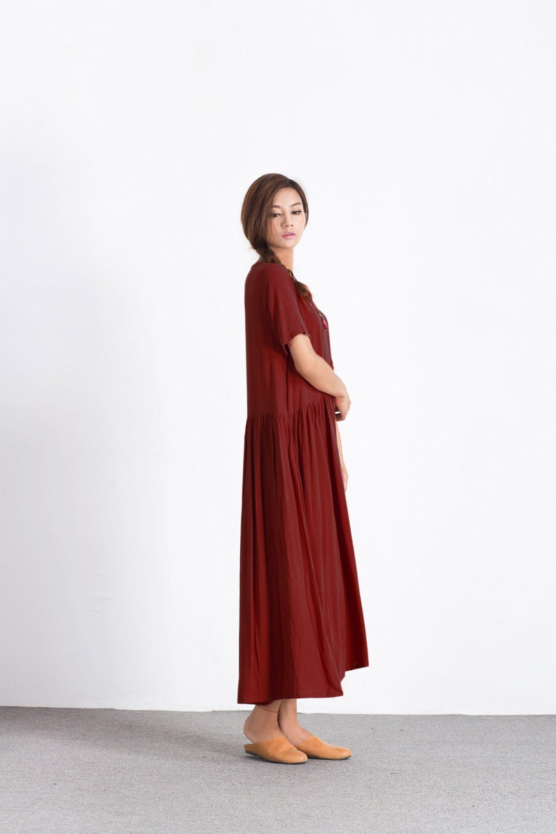 50% SALE, Women linen maxi dress Short Sleeves Summer Linen Dresses Cotton Loose kaftan oversize large women dress plus size clothing A26 image 4