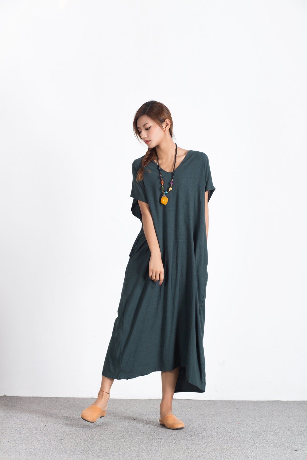 Women's Linen Short Sleeves Summer Maxi Dress Loose Linen - Etsy