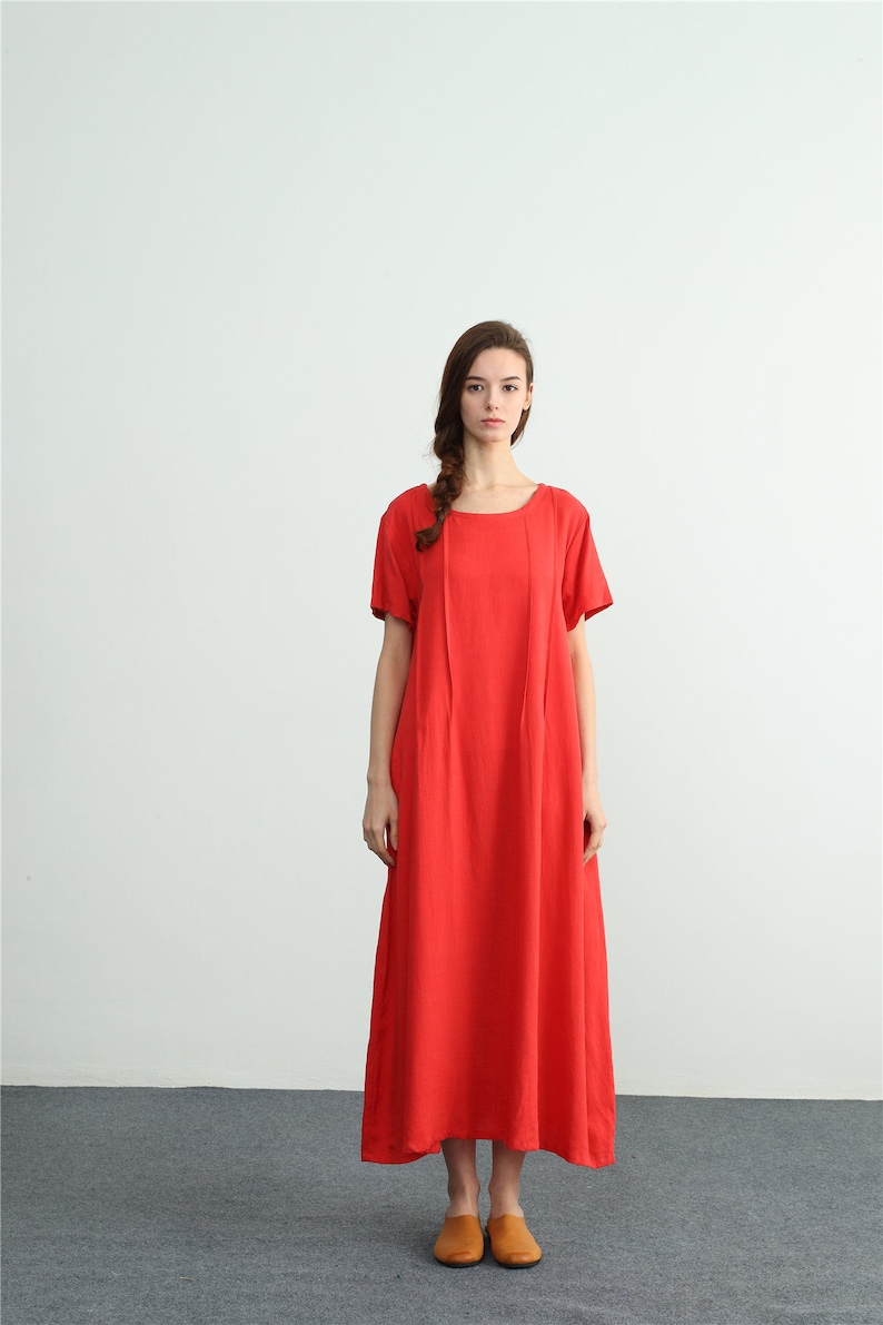 Women/'s linen maxi dress Short Sleeves Summer cotton linen dress kaftan oversize bridesmaid dress plus size clothing Washed linen dress A40B