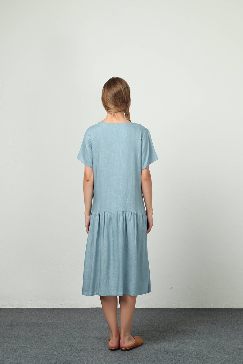 Women linen cotton dresses Short Sleeve V neck Summer Dresses Etsy