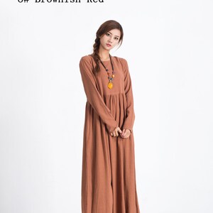 Women Linen Dress Shirt Loose Dress Tunics Long Sleeves Robes Maxi Dresses Customized Oversized Linen Long Dress Plus Size Clothing Boho A73 image 3