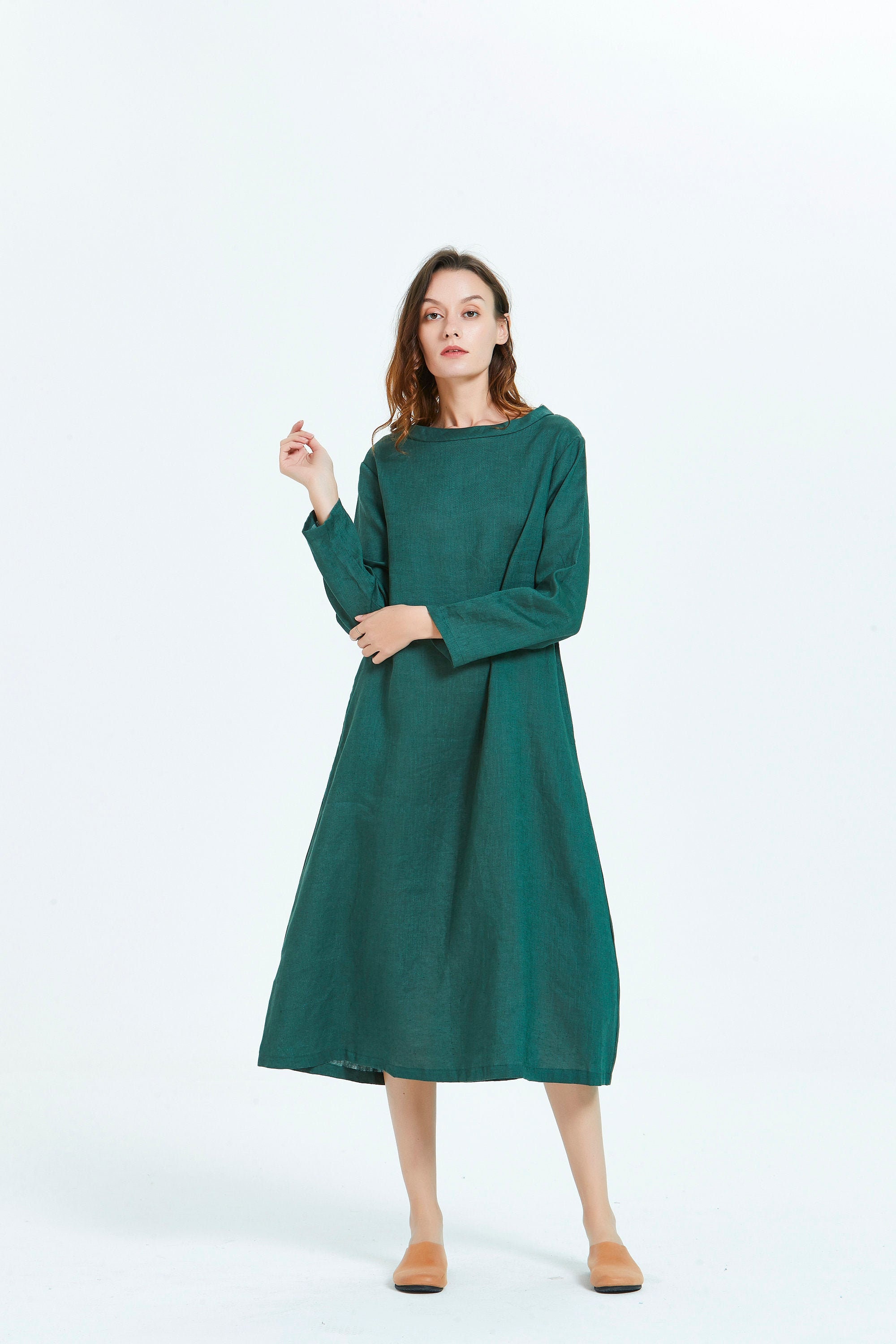 Linen Dresses for women long sleeve midi dress 100 linen Etsy
