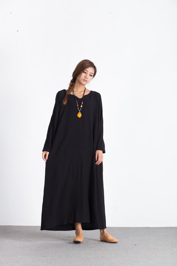 Women's linen long sleeves Loose maxi dress linen cotton | Etsy