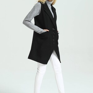 Women's Wool Jacket Coat short sleeveless buttoned coat wool vest loose casual winter lapel wool coat plus size coat M16 image 4