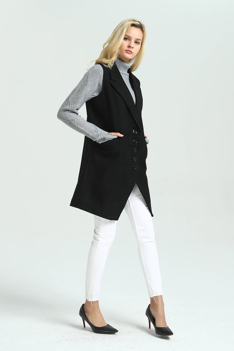 Women's Wool Jacket Coat short sleeveless buttoned coat wool vest loose casual winter lapel wool coat plus size coat M16 image 4