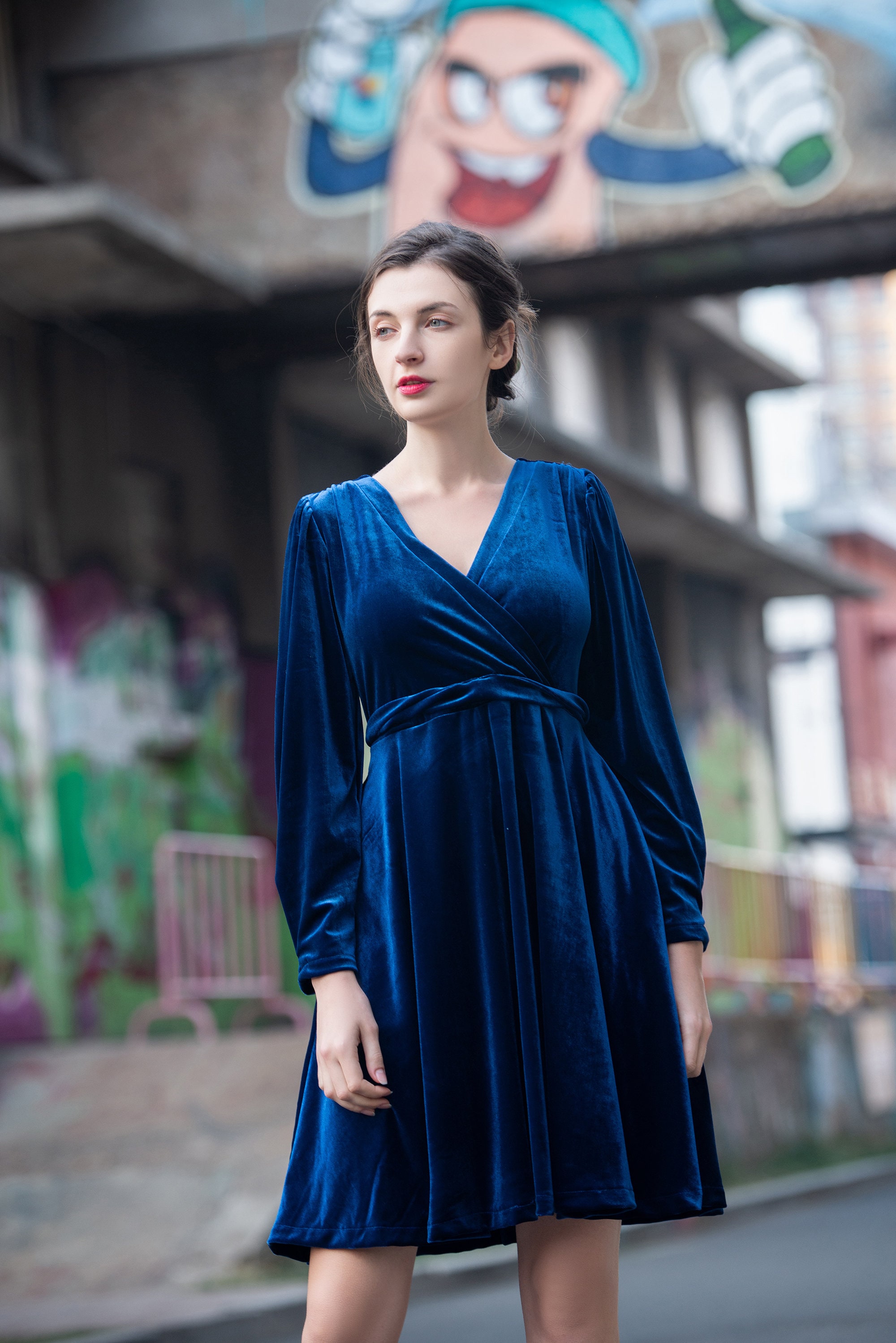 Velvet Dresses for Women Long Sleeve Dress Winter Wrap V Neck Dress Knee  Length Dress Stretch Velvet Fit and Flare Dress Plus Size Dress R62 -   Canada