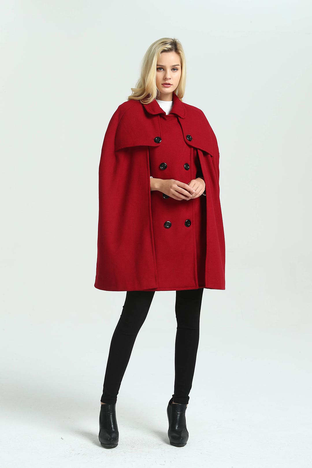 Women's Two Pieces Cloak Coat Loose Winter Wool Midi Coat - Etsy