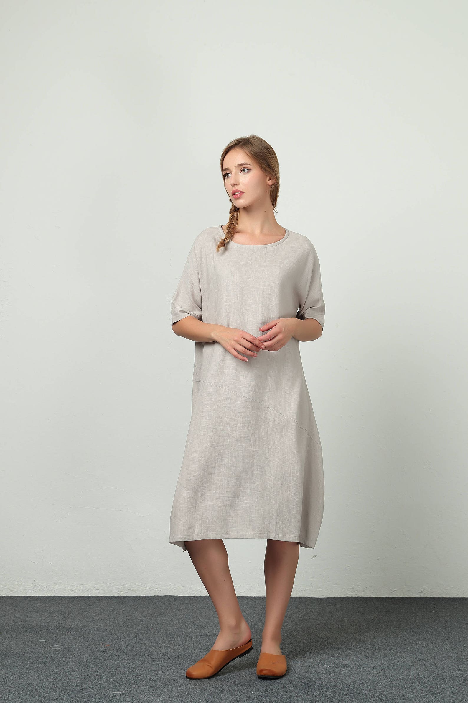 Women's linen dress Short Sleeves Summer Midi Dresses Etsy