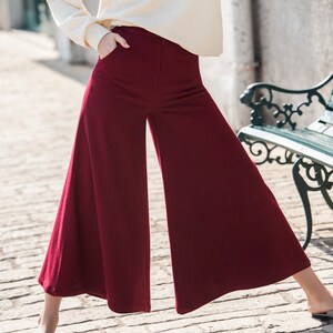 Women Wool Pants Loose High Waist Pants Wide Leg Pants Soft Casual Large Size Trousers Oversized Skirt Pants With Pockets Red Long Pants S18 image 8