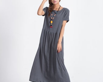 Women's Short Sleeves Summer maxi Dress Loose Linen Dress with pockets Oversize linen caftan plus size dress Bridesmaid large size dress A39