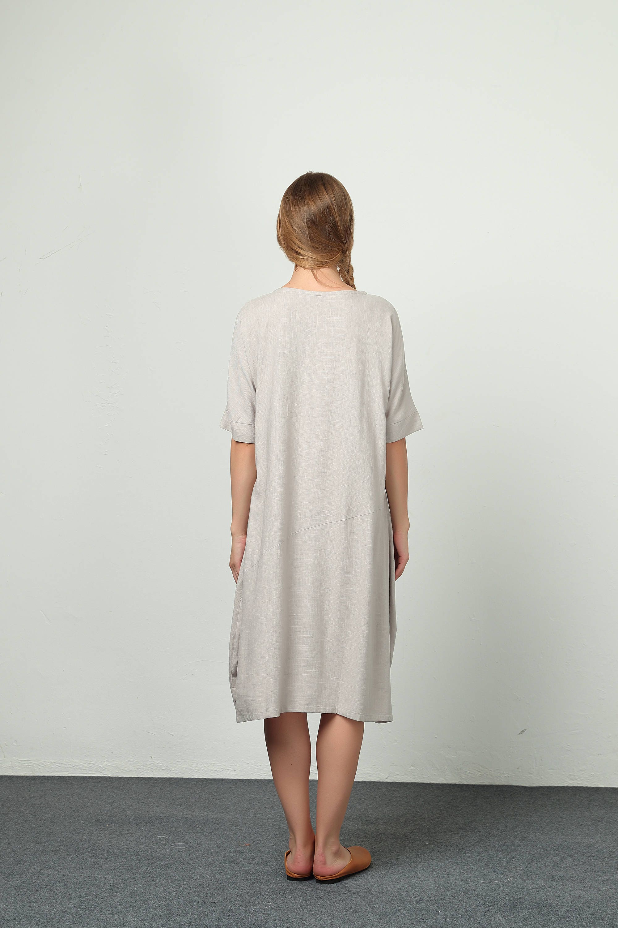 Women's linen dress Short Sleeves Summer Midi Dresses Etsy