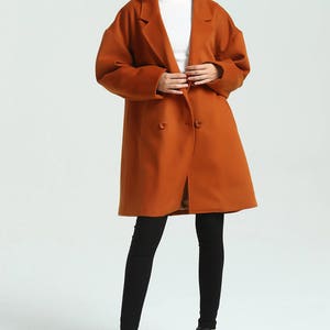 Women wool coat Double breasted Winter wool coat lapel warm coat plus size coat Vintage coat Loose Jacket with Pockets woolen coat M08 image 4