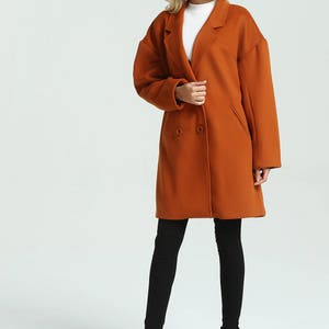 Women wool coat Double breasted Winter wool coat lapel warm coat plus size coat Vintage coat Loose Jacket with Pockets woolen coat M08 image 3