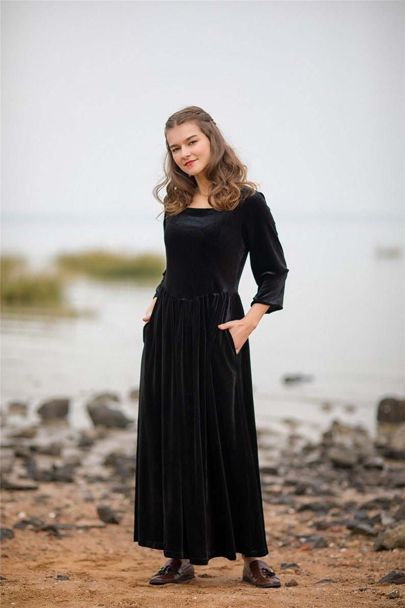 Women's velvet dress 3/4 sleeve Loose Bridesmaid Velvet Dress large size dress velvet kaftan dress prom dress birthday gift holiday gift R18 image 8