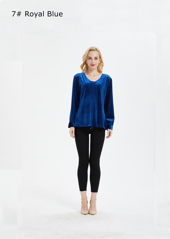 Velvet Shirt Top Long Sleeve Top V-neck 