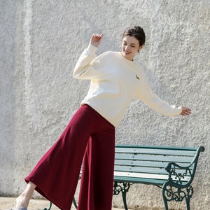 Women Wool Pants Loose High Waist Pants Wide Leg Pants Soft Casual Large Size Trousers Oversized Skirt Pants With Pockets Red Long Pants S18 image 2