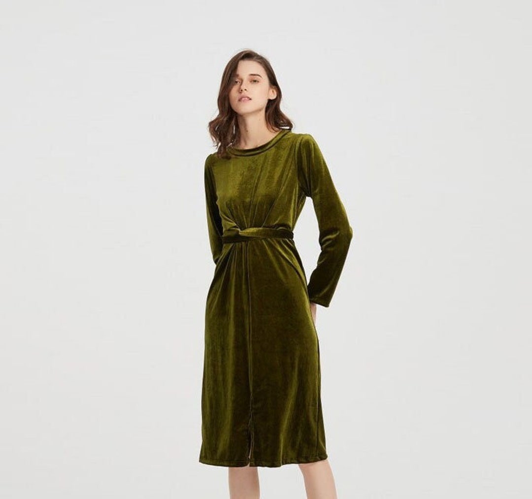 Women's Velvet Dress Wrap Long Sleeve Midi Dress Wedding Etsy