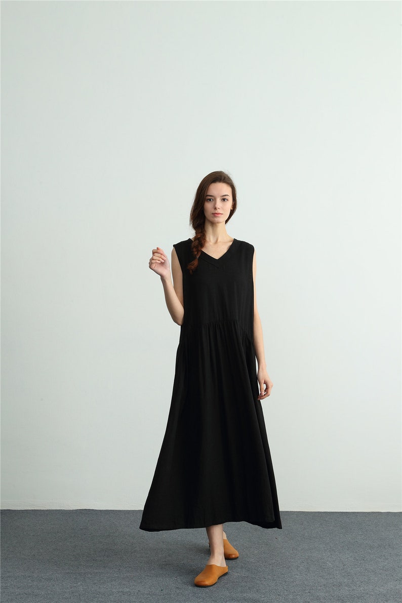 Sellse Womens Linen Loose Maxi Bridesmaid Large Size Plus Size Dress Cotton Clothing