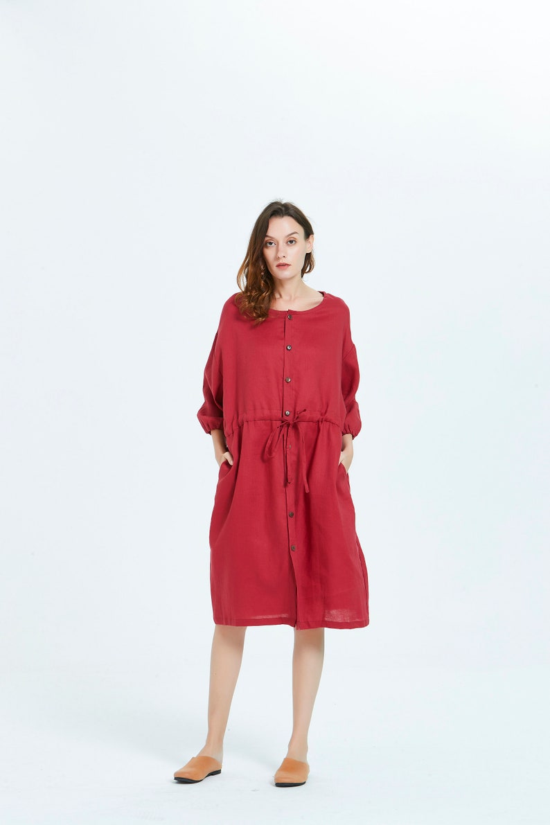 Linen Dresses With Pockets Long Sleeve Knee Length Dress With Etsy