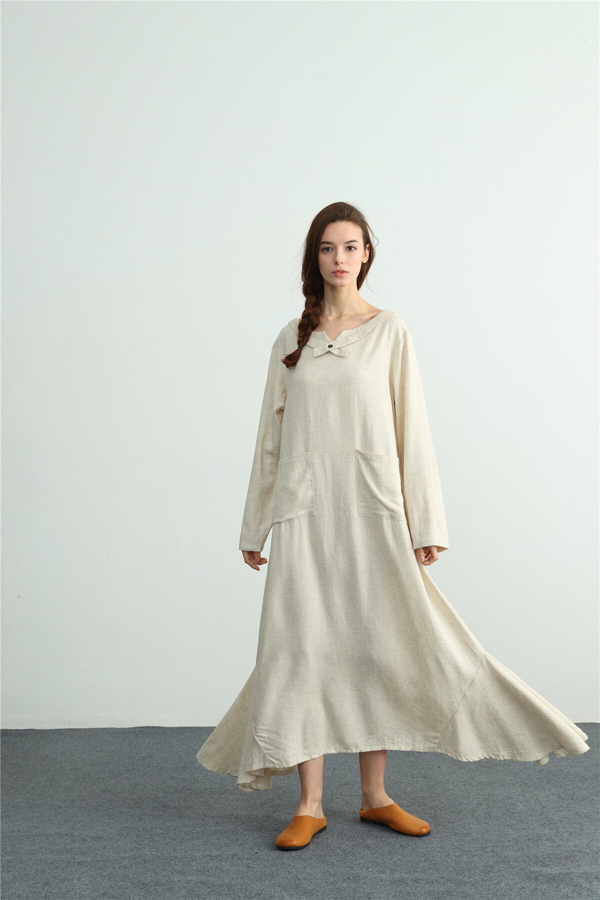 Linen dresses with pockets women long sleeve maxi dress loose | Etsy