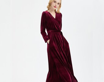 Burgundy Velvet Dress Wrap Dress 