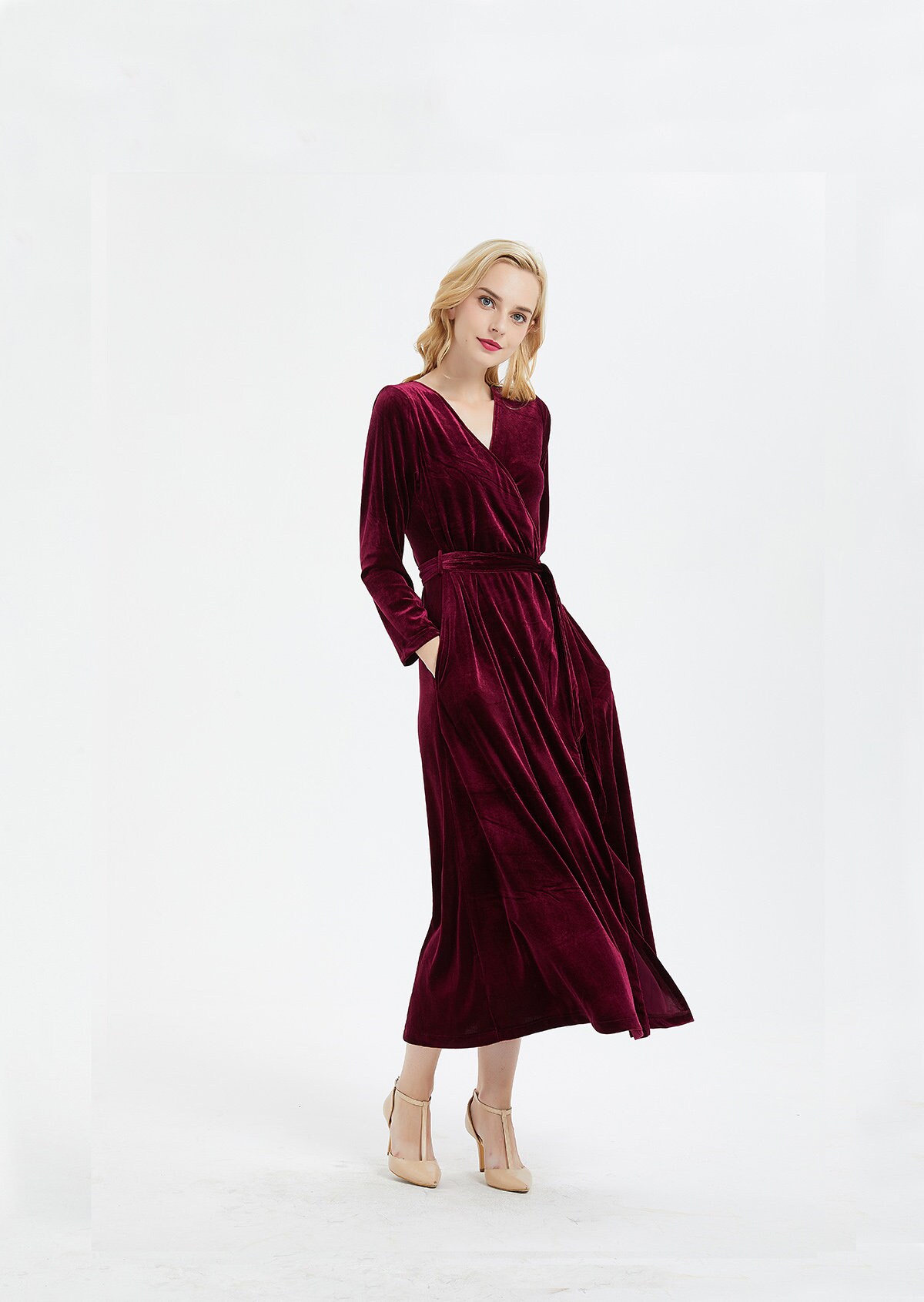 Burgundy Velvet Dress Wrap Dress 