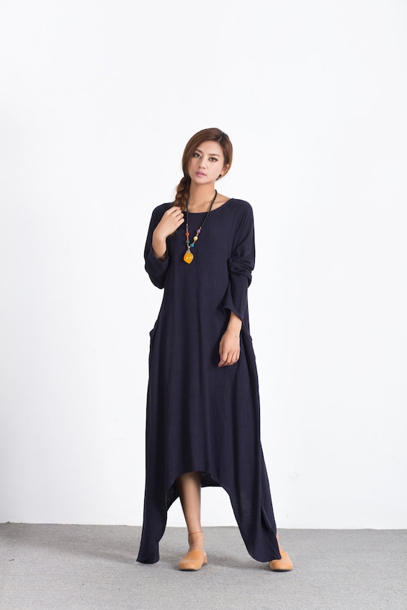 Sellse Womens Linen Cotton Simple Custom Dress Large Plus Size Clothing b56