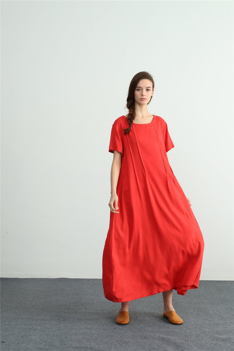 Women/'s linen maxi dress Short Sleeves Summer cotton linen dress kaftan oversize bridesmaid dress plus size clothing Washed linen dress A40B