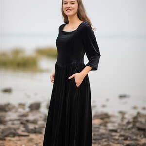 Women's velvet dress 3/4 sleeve Loose Bridesmaid Velvet Dress large size dress velvet kaftan dress prom dress birthday gift holiday gift R18 image 3