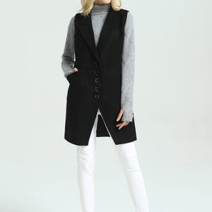 Women's Wool Jacket Coat short sleeveless buttoned coat wool vest loose casual winter lapel wool coat plus size coat M16 image 3