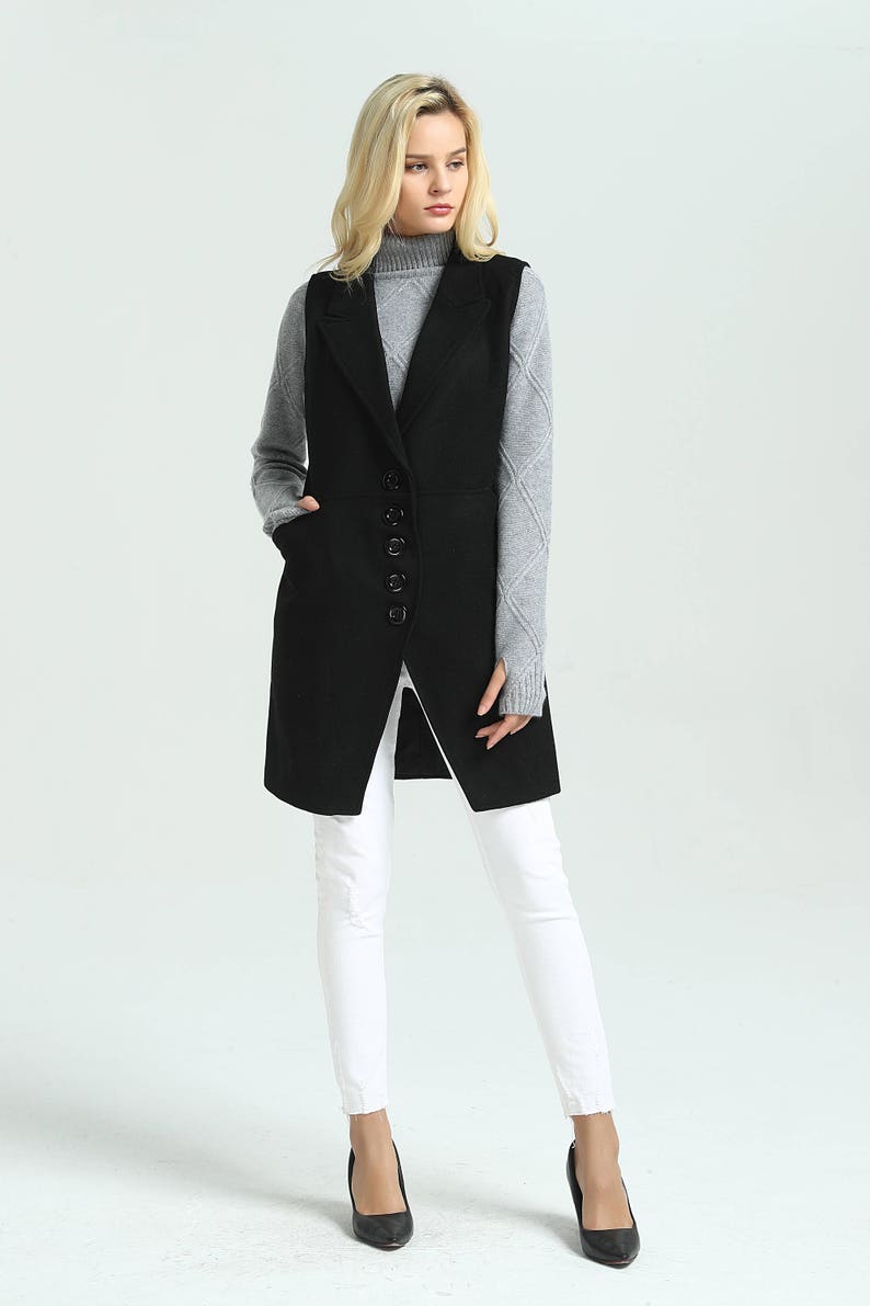 Women's Wool Jacket Coat short sleeveless buttoned coat wool vest loose casual winter lapel wool coat plus size coat M16 image 3