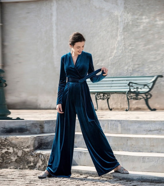 Buy Jumpsuits for Women Casual Loose Batwing Sleeve Crewneck Rompers Long  Pants Belted Wide Legs Overall S-XXL, Blue, XX-Large at Amazon.in