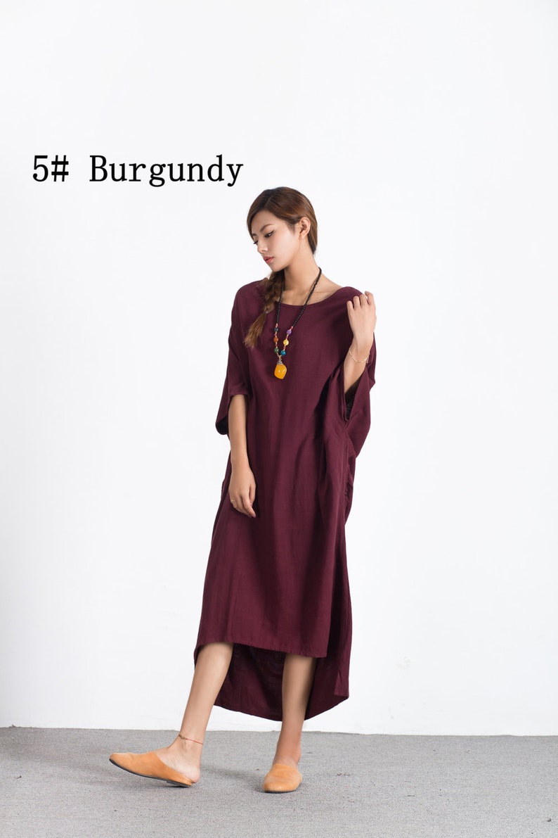 Bat sleeves Women/'s linen maxi dress oversize bridesmaid dress asymmetry linen caftan summer linen large size dress plus size clothing A64