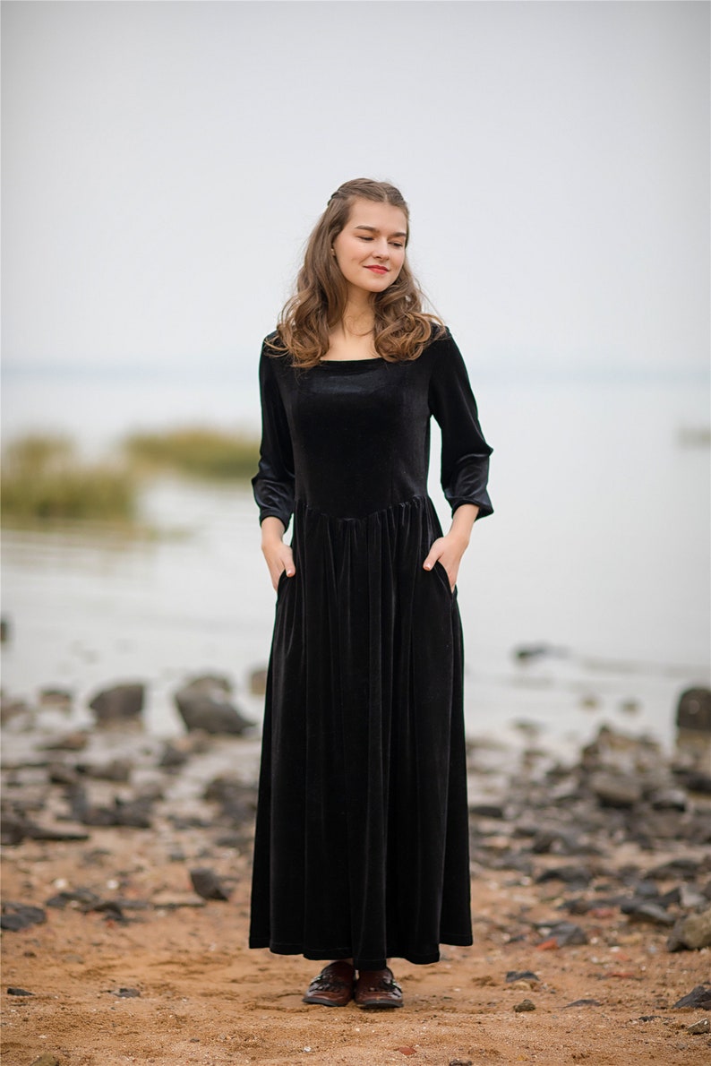 Women's velvet dress 3/4 sleeve Loose Bridesmaid Velvet Dress large size dress velvet kaftan dress prom dress birthday gift holiday gift R18 image 6