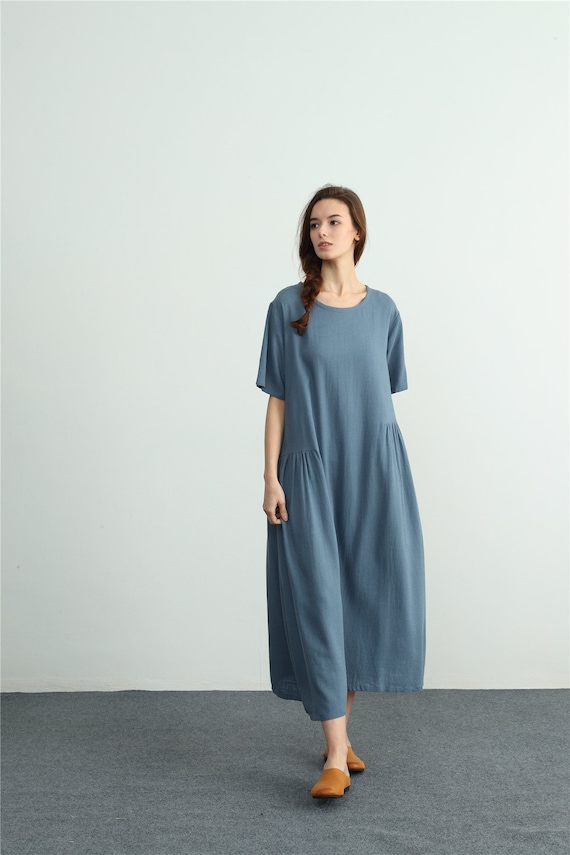 Women's loose linen cotton kaftan maxi dress Short Sleeves | Etsy
