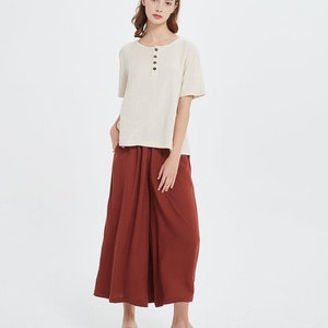 50% SALE Women's loose Cotton linen Pants Wide Leg Pants Cropped Pants Linen Culottes large size trousers plus size pants A117 image 5