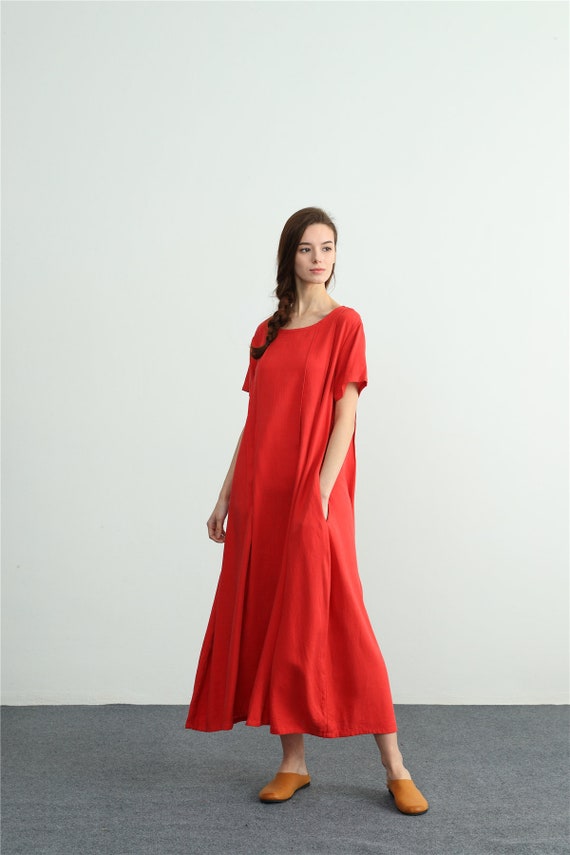 Linen dresses with pockets women Short Sleeve caftan maxi | Etsy