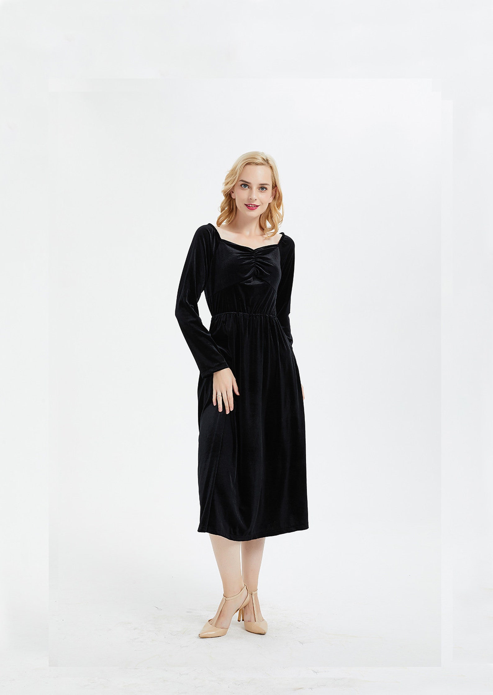 Women's velvet dresses Long sleeve Bridesmaid Velvet Dress Etsy