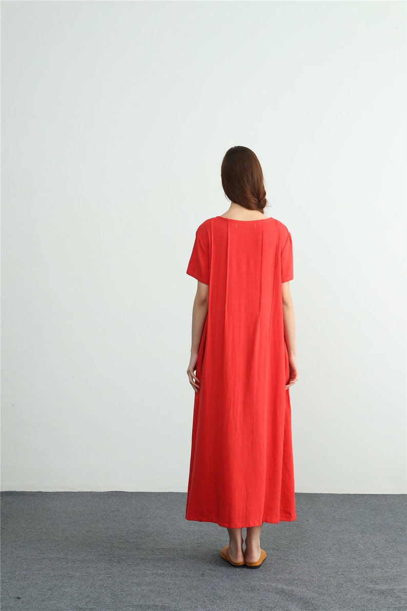 Women/'s linen maxi dress Short Sleeves Summer cotton linen dress kaftan oversize bridesmaid dress plus size clothing Washed linen dress A40B